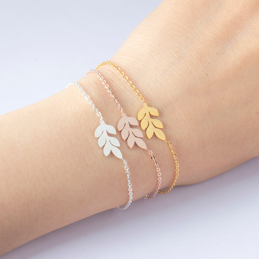 Rose Gold Leaf Charm Bracelet for Women and Girls – Capital Charms