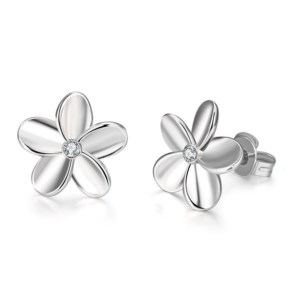 Crystal Flower Stud Earring in 18K White Gold Plated