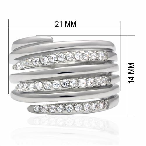 LO2075 - Rhodium Brass Ring with AAA Grade CZ  in Clear